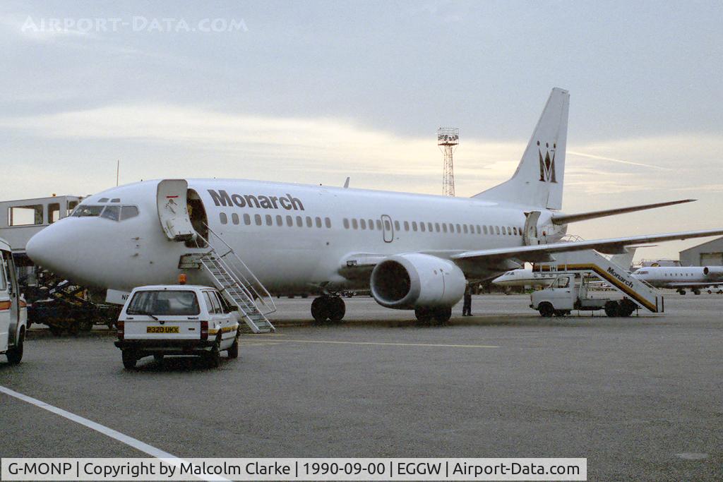G-MONP, 1988 Boeing 737-33A(QC) C/N 24028, Boeing 737-33A(QC). An early morning start at Luton Airport in 1990.