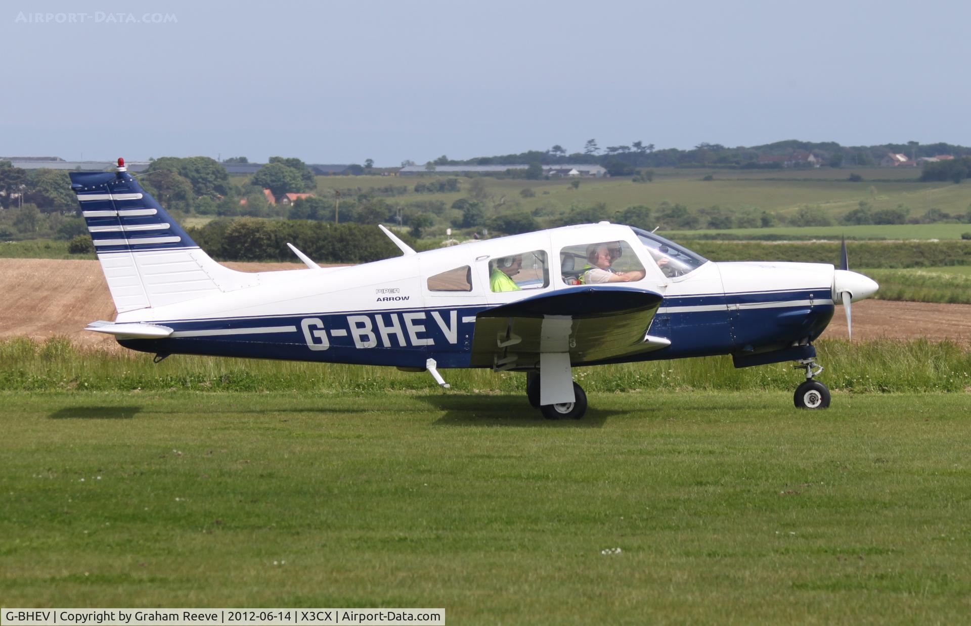 G-BHEV, 1974 Piper PA-28R-200-2 Cherokee Arrow II C/N 28R-7435159, Just landed.