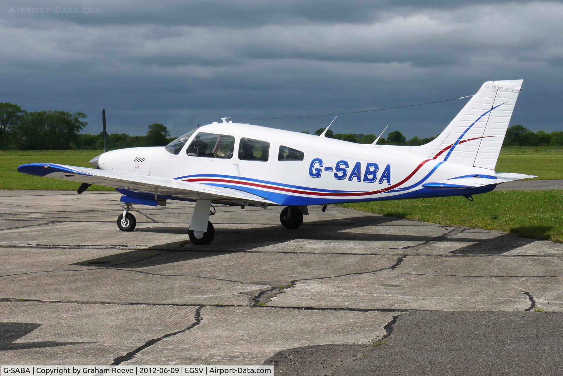 G-SABA, 1977 Piper PA-28R-201T Cherokee Arrow III C/N 28R-7703268, Parked at Old Buckenham.