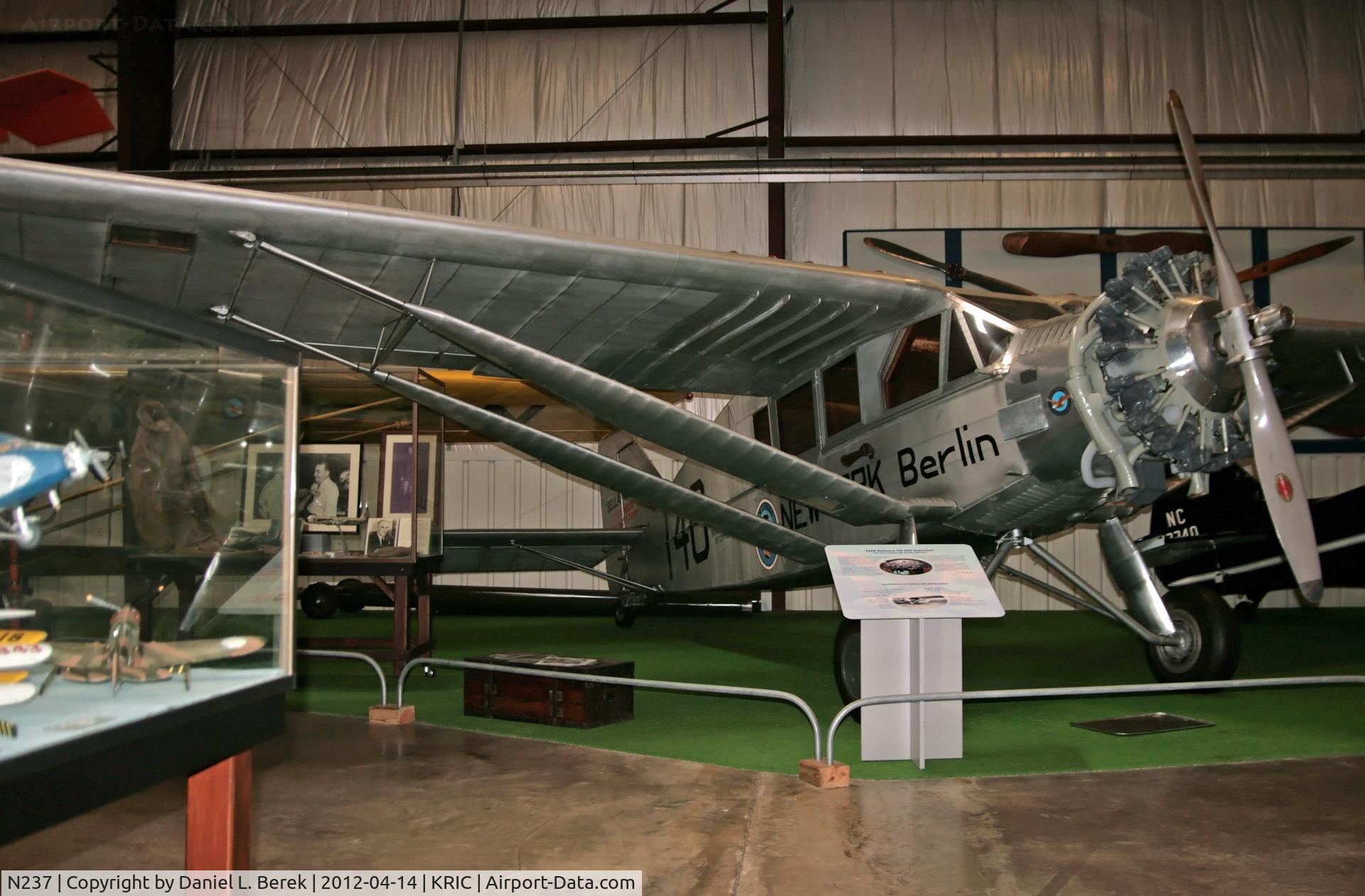 N237, 1928 Bellanca CH-400 Skyrocket C/N 187, Originally built as a CH-300 Pacemaker, this aircraft has been lovingly restored from ruins found on an Alaska glacier to represent Columbia, the famous ship Chamberlain and Levine flew nonstop across the Atlantic in 1927.