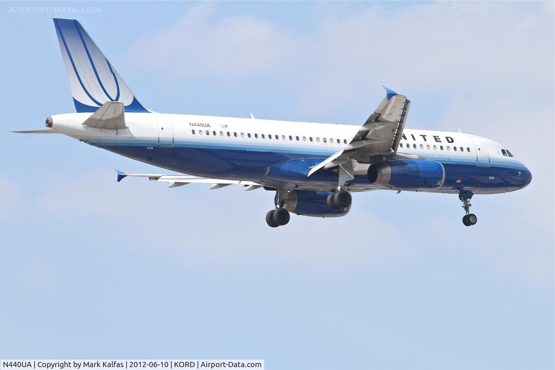 N440UA, 1997 Airbus A320-232 C/N 702, United Airlines Airbus A320-232, UAL696 arriving from KSNA, RWY 10 approach KORD.