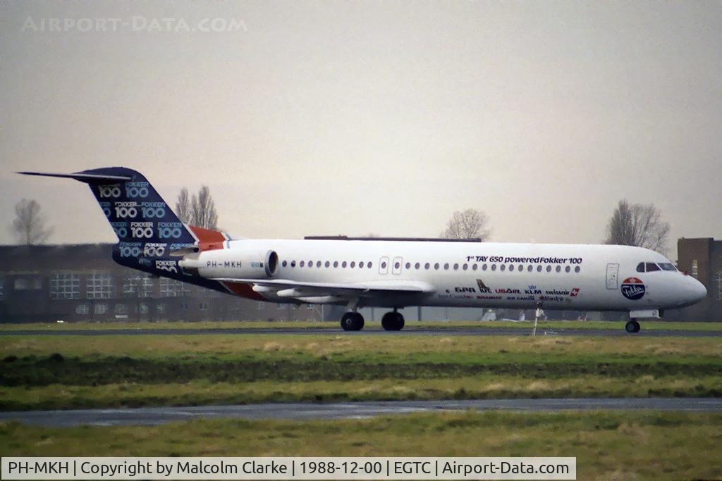PH-MKH, 1986 Fokker 70 (F-28-0070) C/N 11242, The Fokker 100 prototype during flight trials at Cranfield in 1988.