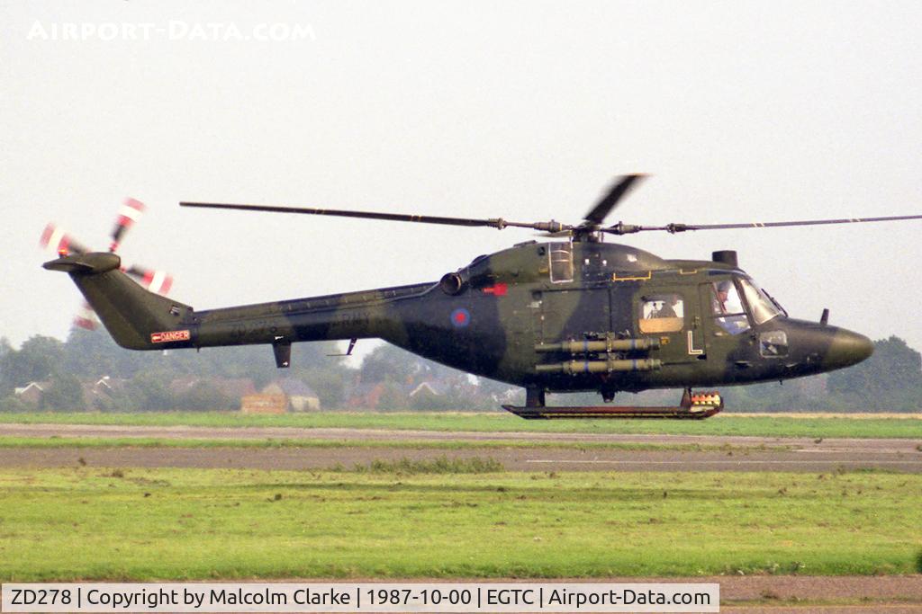 ZD278, 1983 Westland Lynx AH.7 C/N 294, Westland Lynx AH.7 at Cranfield Airport, October 1987.