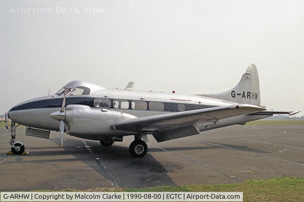 G-ARHW, 1961 De Havilland DH-104 Dove 8 C/N 04512, De Havilland DH-104 Dove 8 at Cranfield Airport in 1990.