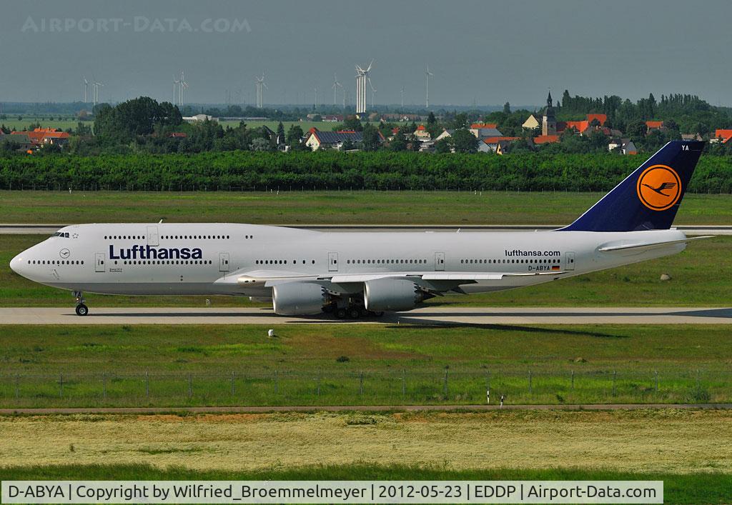 D-ABYA, 2012 Boeing 747-830 C/N 37827, Taxiing back to Runway 08L.