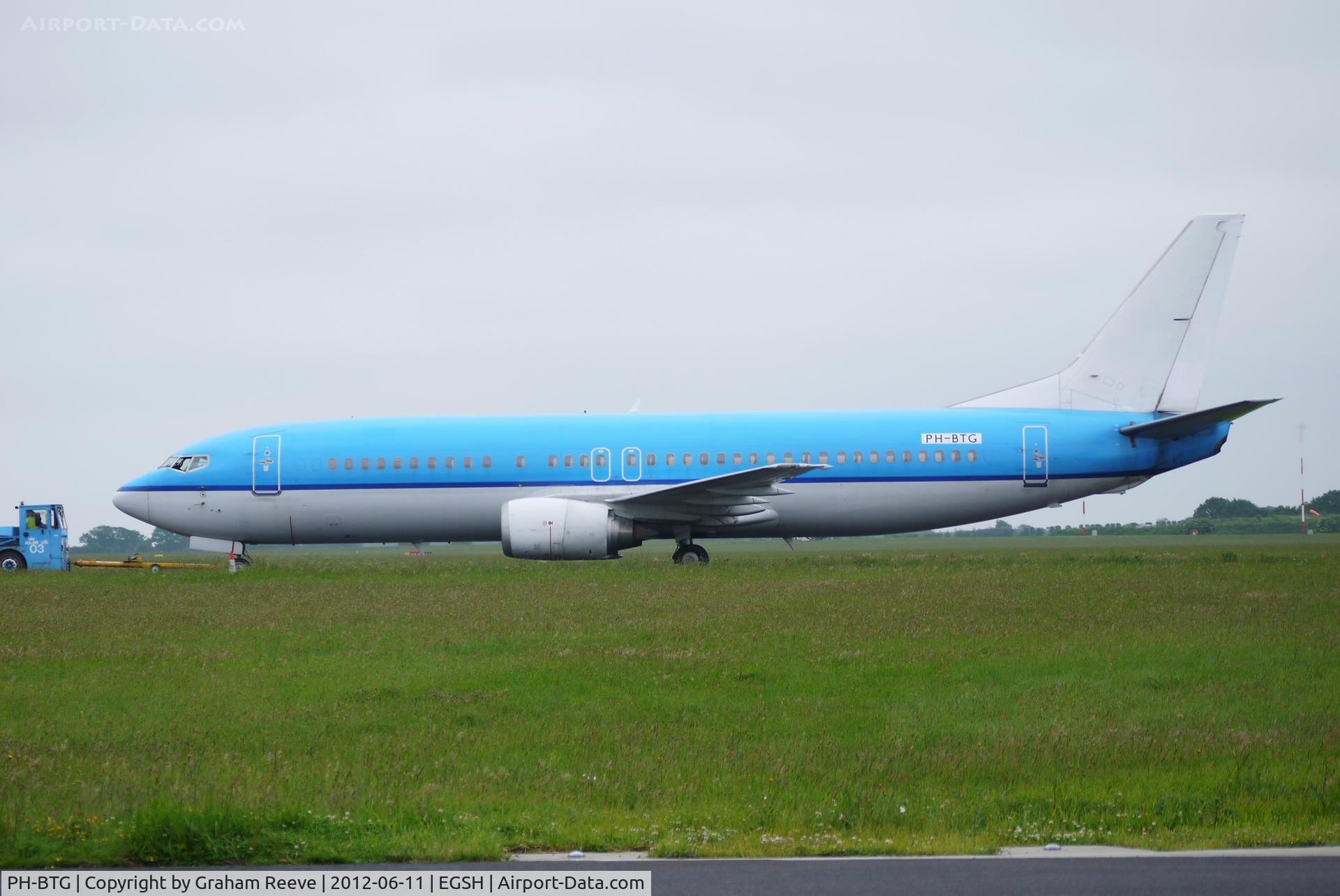 PH-BTG, 1994 Boeing 737-406 C/N 27233, Under tow to the storeage area at Norwich.