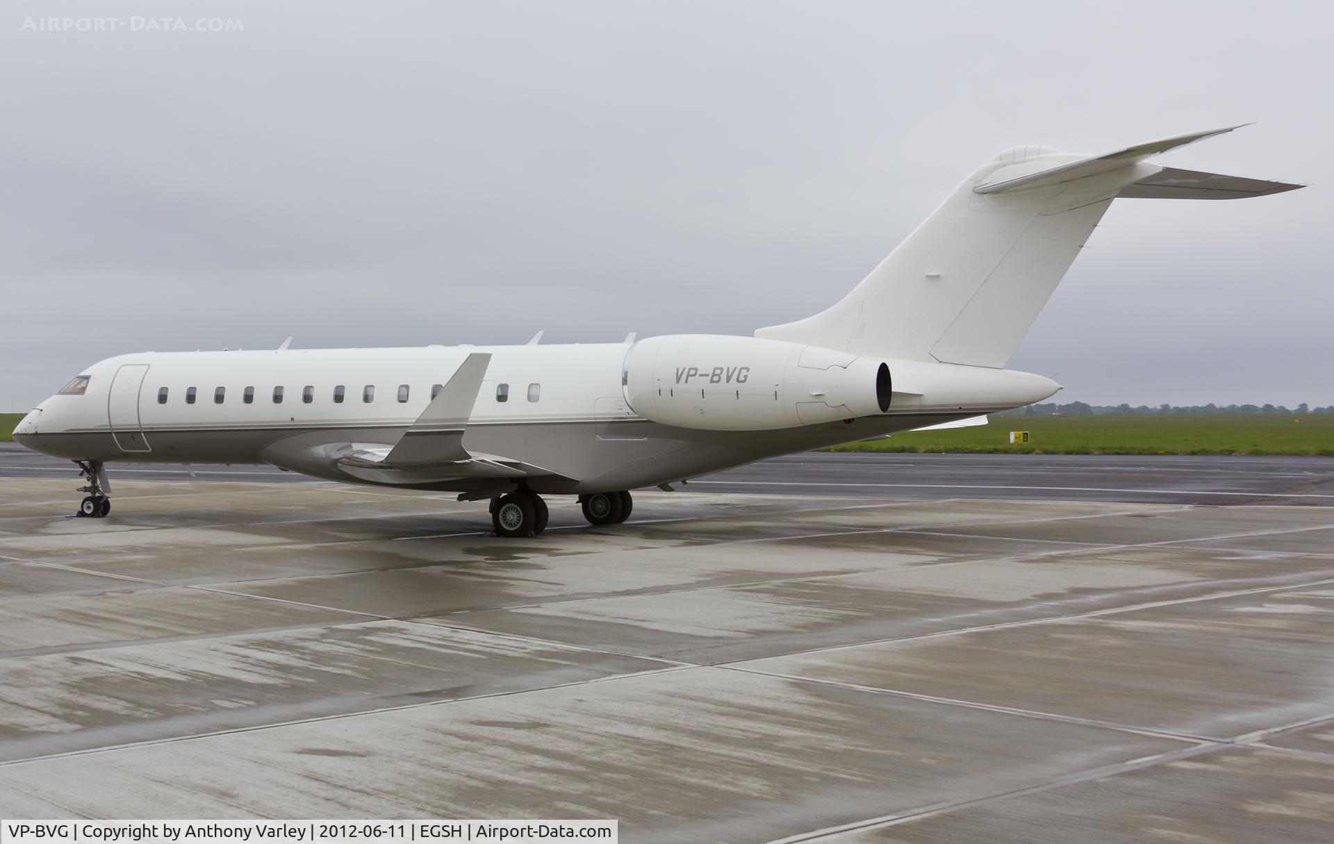 VP-BVG, 2006 Bombardier BD-700-1A10 Global Express XRS C/N 9193, Sat on stand at SaxonAir.