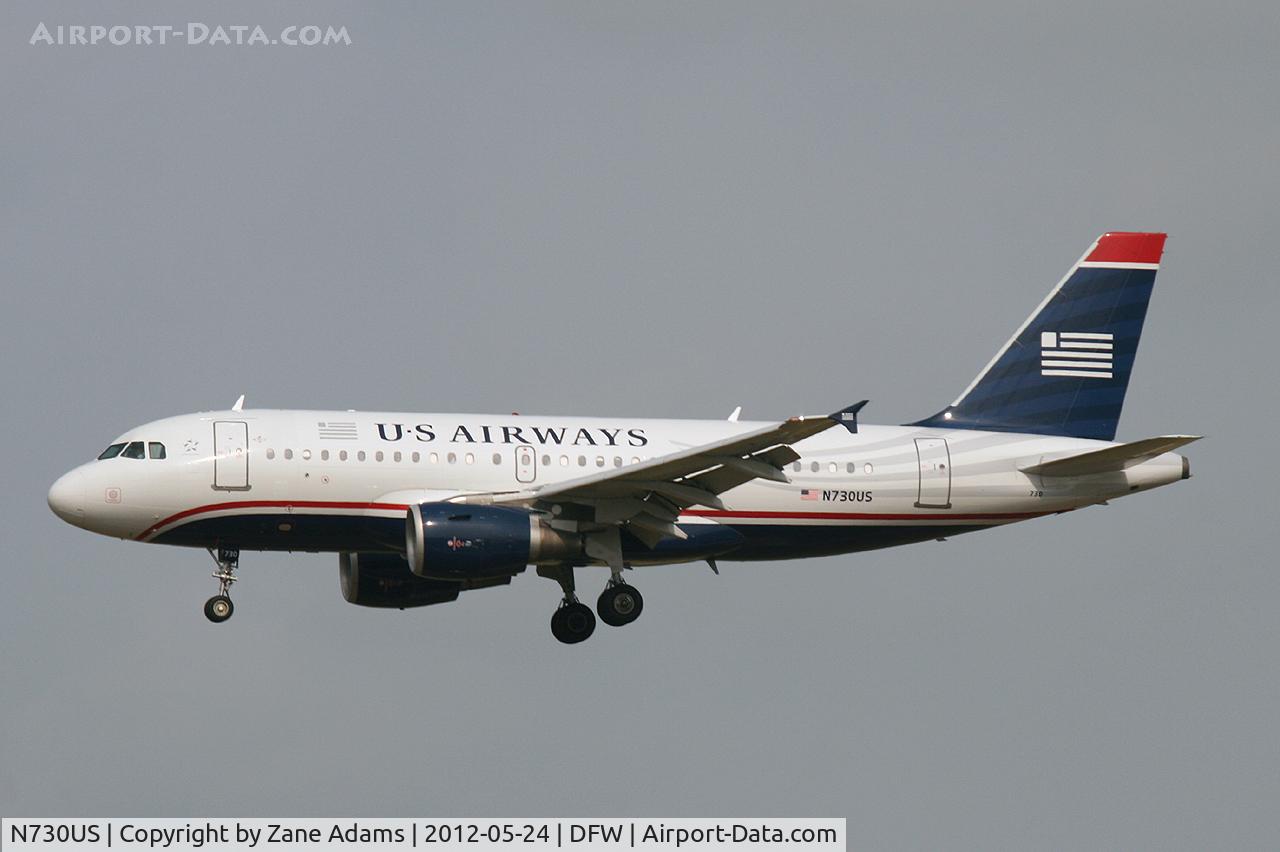 N730US, 2000 Airbus A319-112 C/N 1182, US Airways landing at DFW Airport