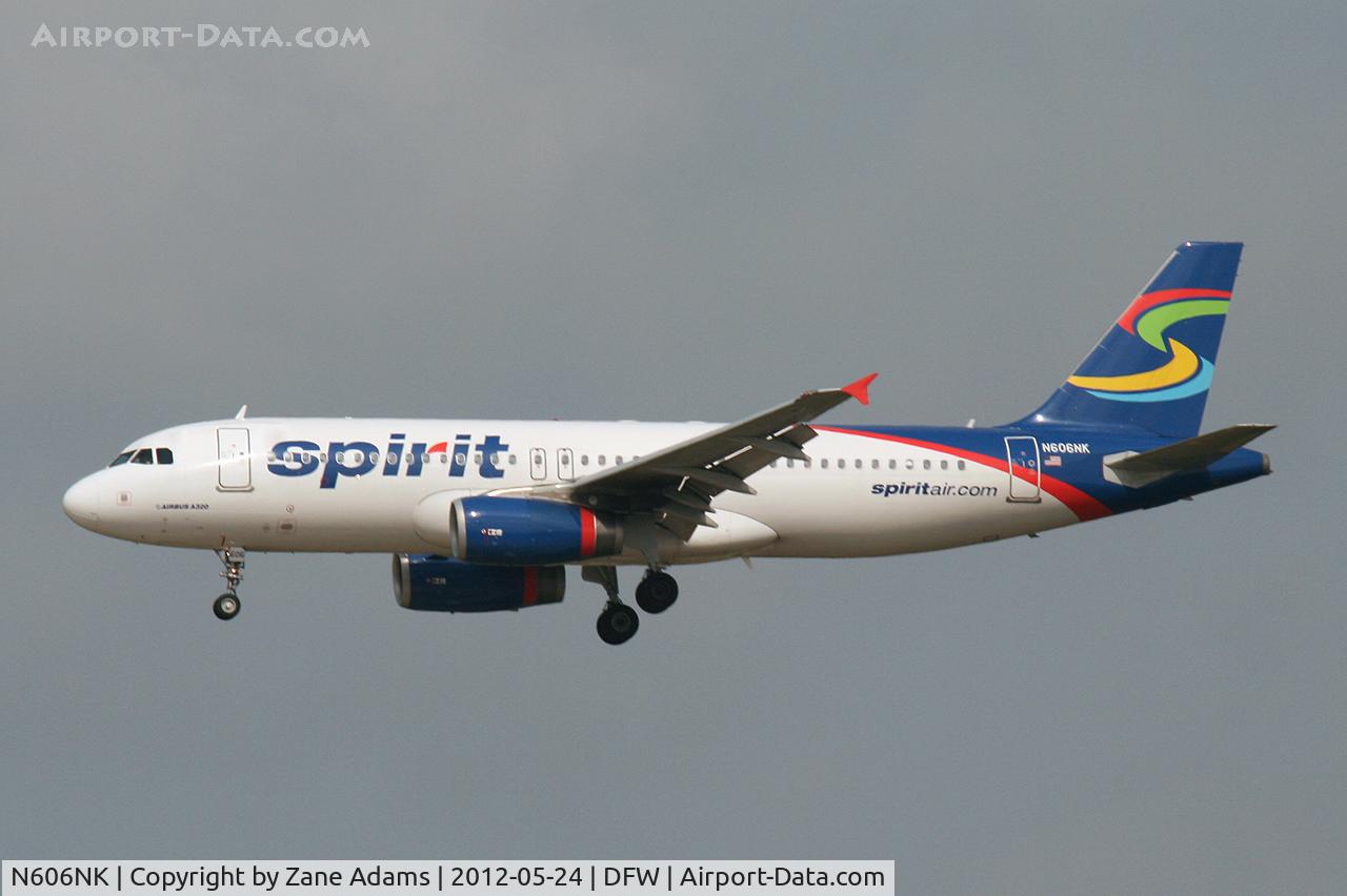 N606NK, 2011 Airbus A320-232 C/N 4592, Spirit Airlines landing at DFW Airport