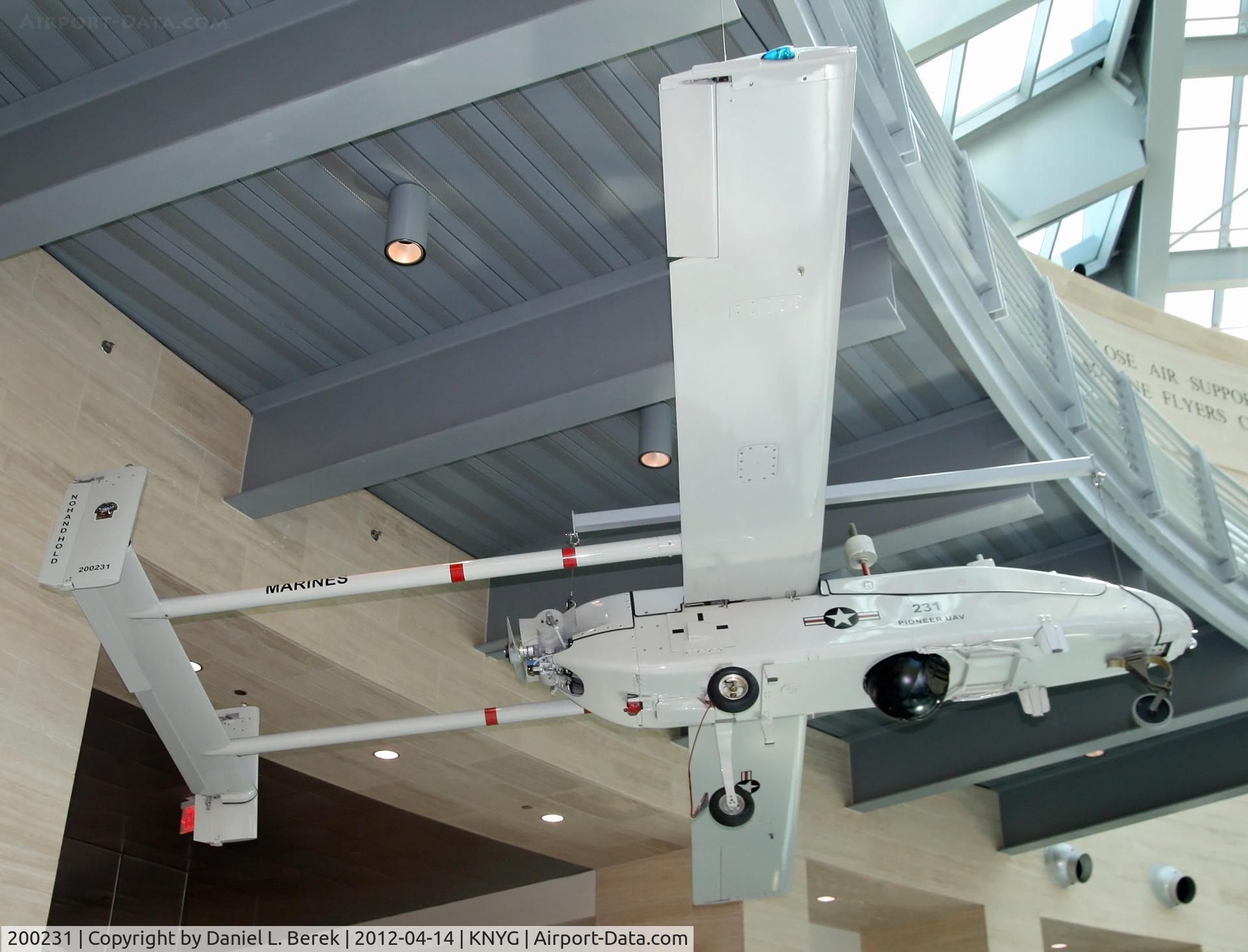 200231, Israel Aircraft Industries RQ-2 Pioneer C/N Not found 200231, Strange-looking unmanned aerial vehicle hanging above the central hall of the Naitonal Museum of the Marine Corps.
