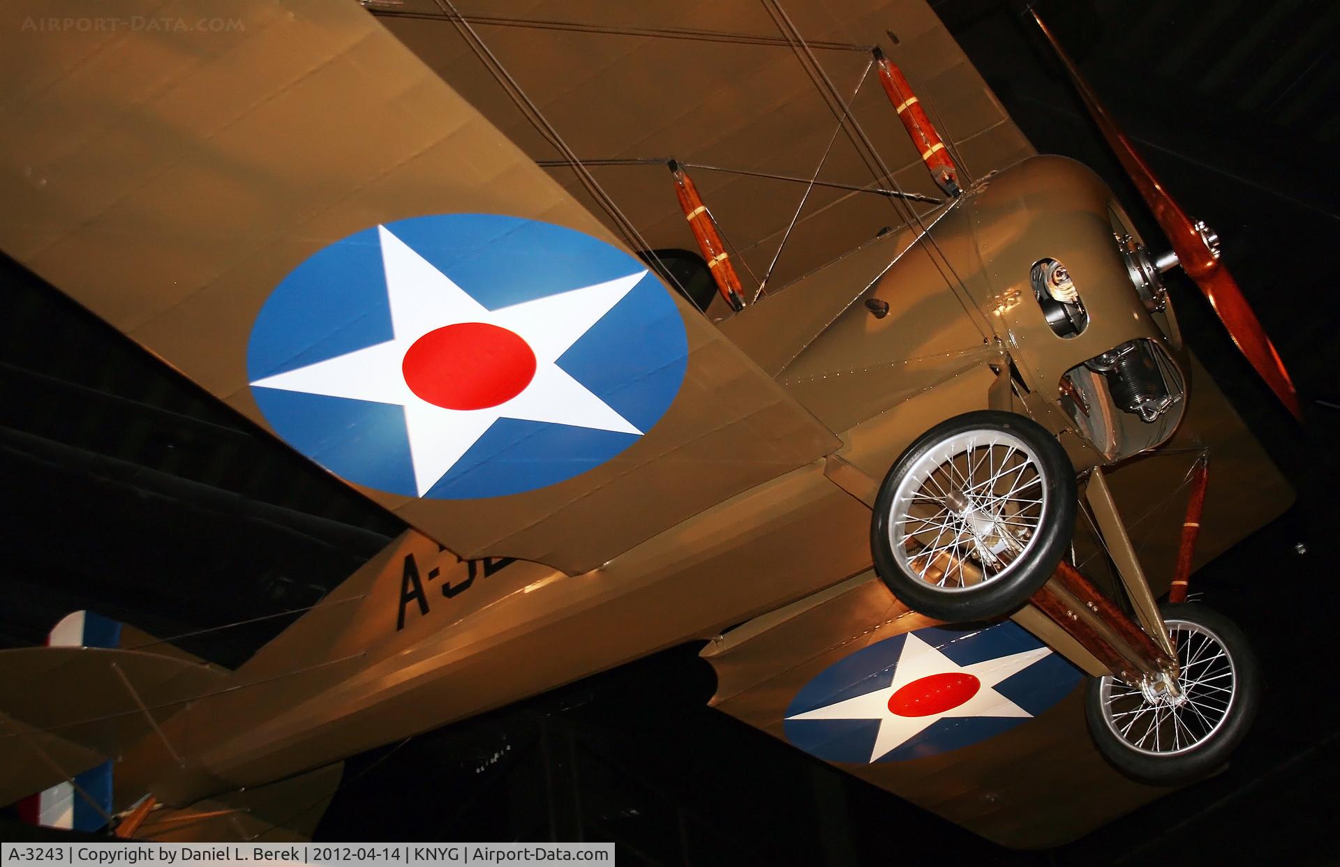 A-3243, 1917 Thomas-Morse S-4B Scout C/N 1, This aircraft was restored from an example that had the S-4 prototype fuselage and the wings from a B model.