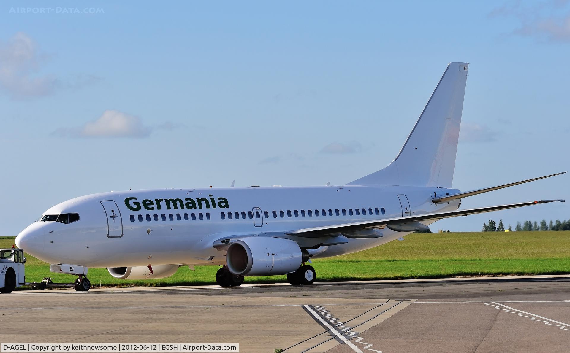 D-AGEL, 1997 Boeing 737-75B C/N 28110, Recently removed from spray ! with no red and white lighting coloumns ??