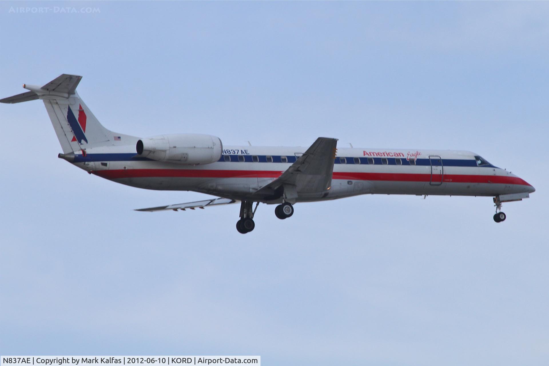 N837AE, 2002 Embraer ERJ-140LR (EMB-135KL) C/N 145647, American Eagle Embraer EMB-135KL, N837AE, EGF4376 arriving from Huntsville Intl /KHSV, RWY 10 approach at O'Hare.