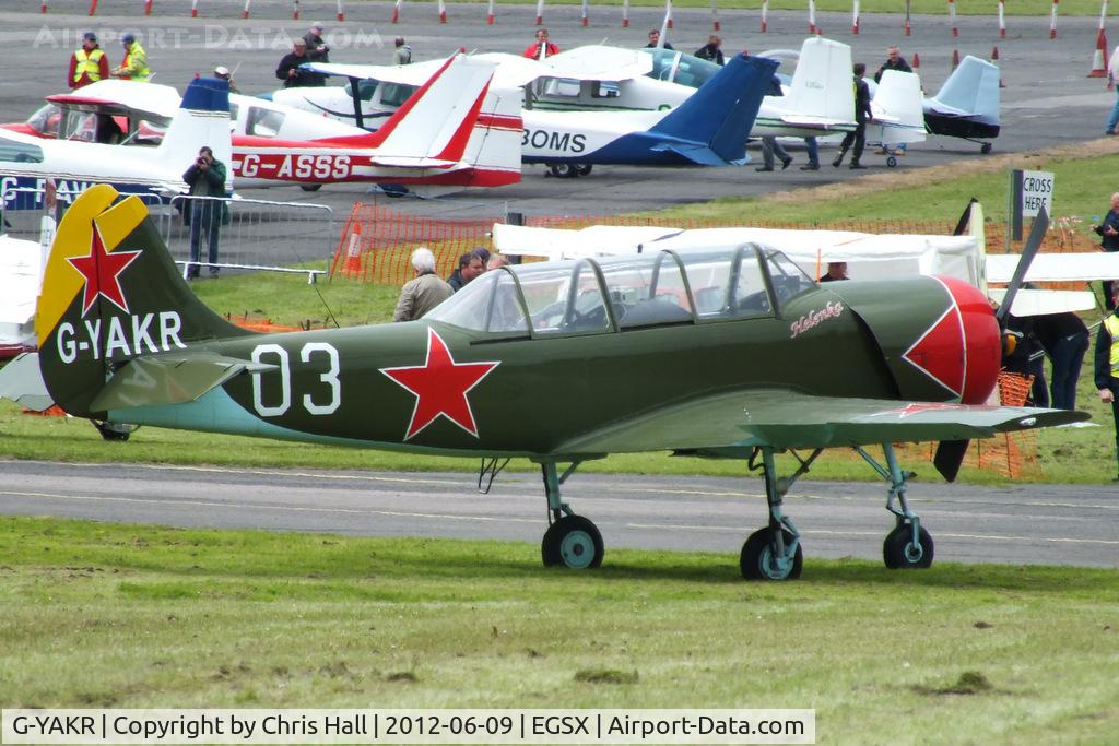G-YAKR, 1989 Bacau Yak-52 C/N 899803, at the Air Britain flyin 2012