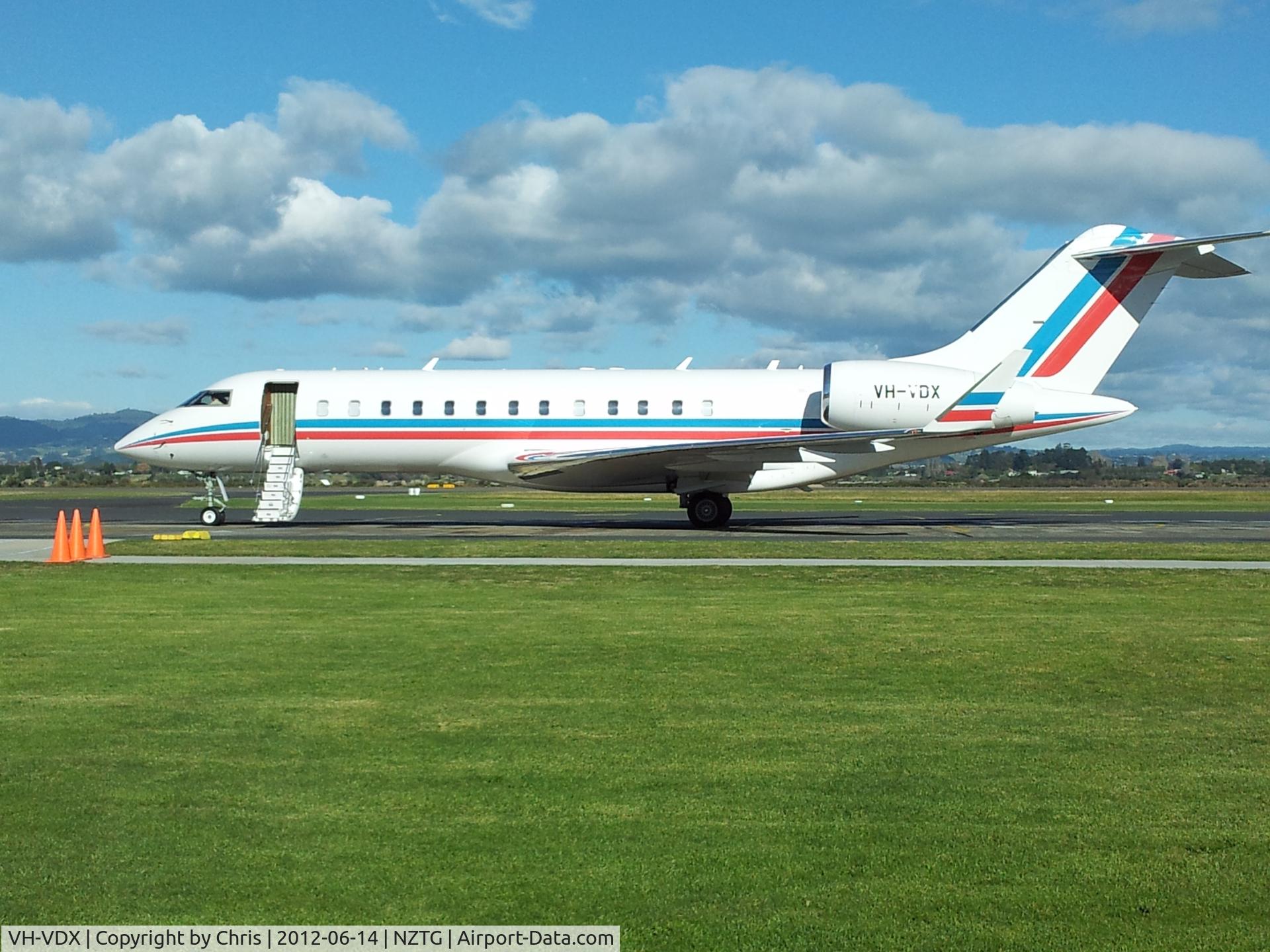 VH-VDX, 2001 Bombardier BD-700-1A10 Global Express C/N 9101, On the ground Tauranga Airport New Zealand