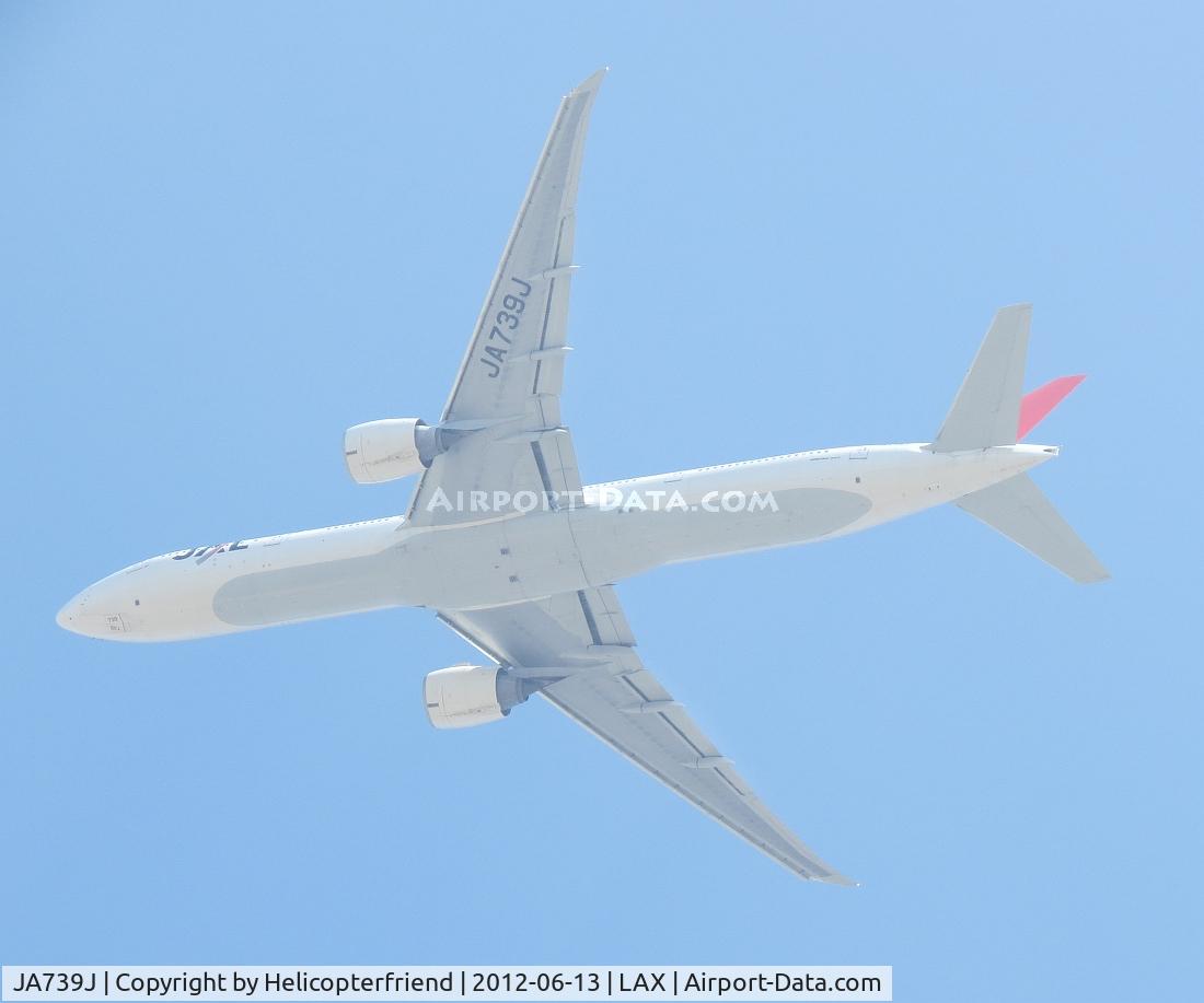 JA739J, 2008 Boeing 777-346/ER C/N 37437, Up in the marine layer on a 14 to 15 mile final for runway 24