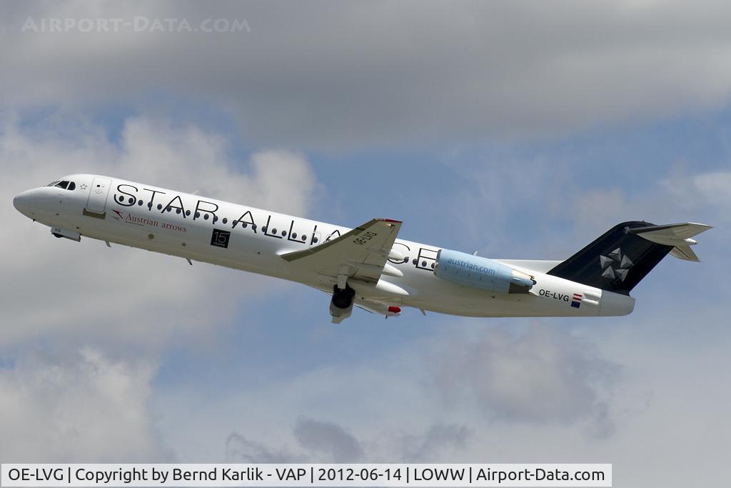 OE-LVG, 1994 Fokker 100 (F-28-0100) C/N 11520, Climbing out of Rwy 29