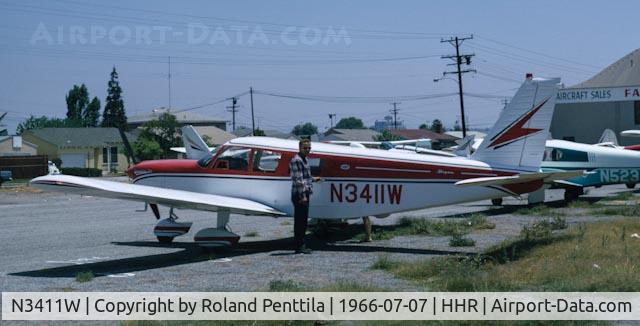 N3411W, 1965 Piper PA-32-260 Cherokee Six C/N 32-272, Picture of this Cherokee 6 parked at Hawthorne Airport (HHR) in California in the summer of 1966.