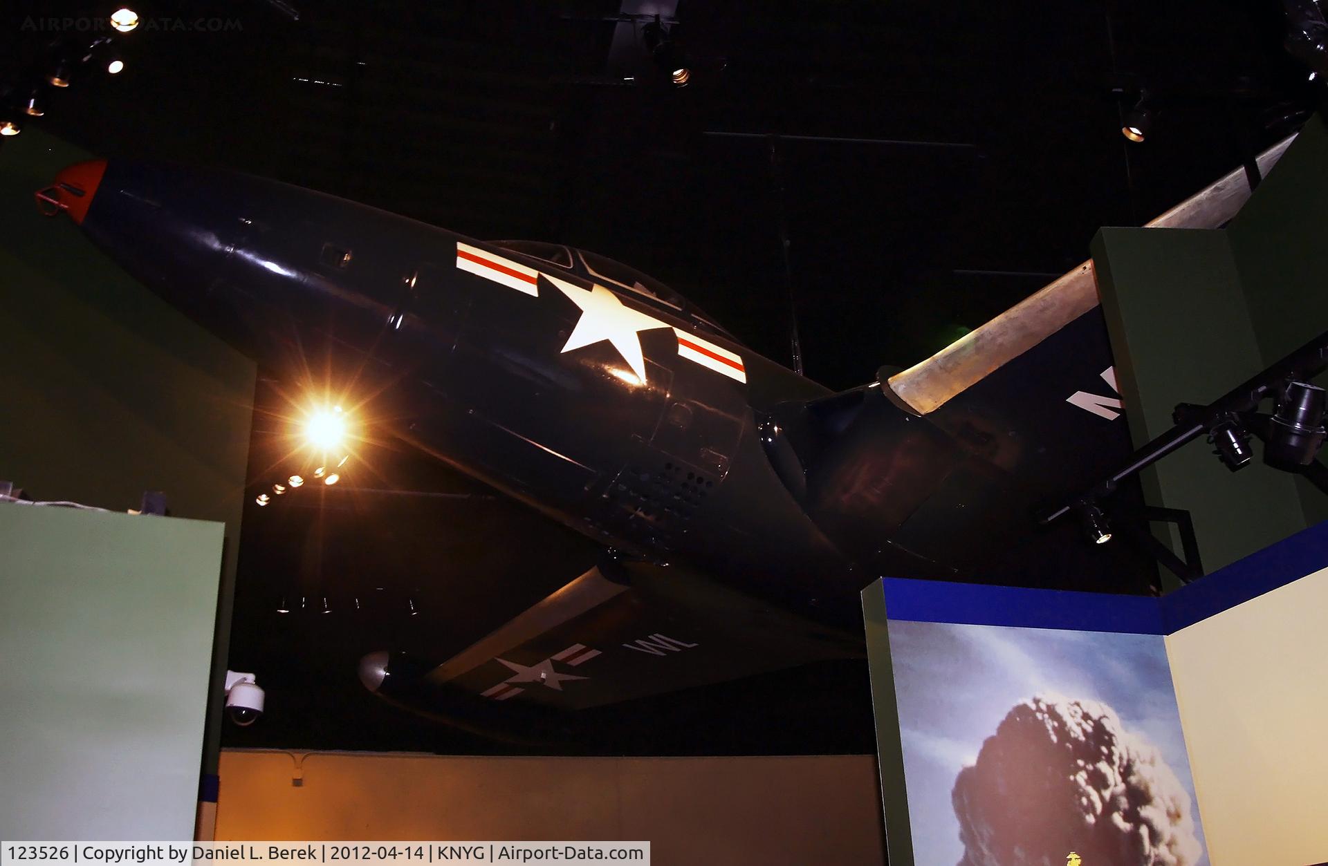 123526, Grumman F9F-2 Panther C/N K-228, This impressive machine forms a dramatic backdrop to the section of the National Museum of the Marine Corps covering the Korean War.