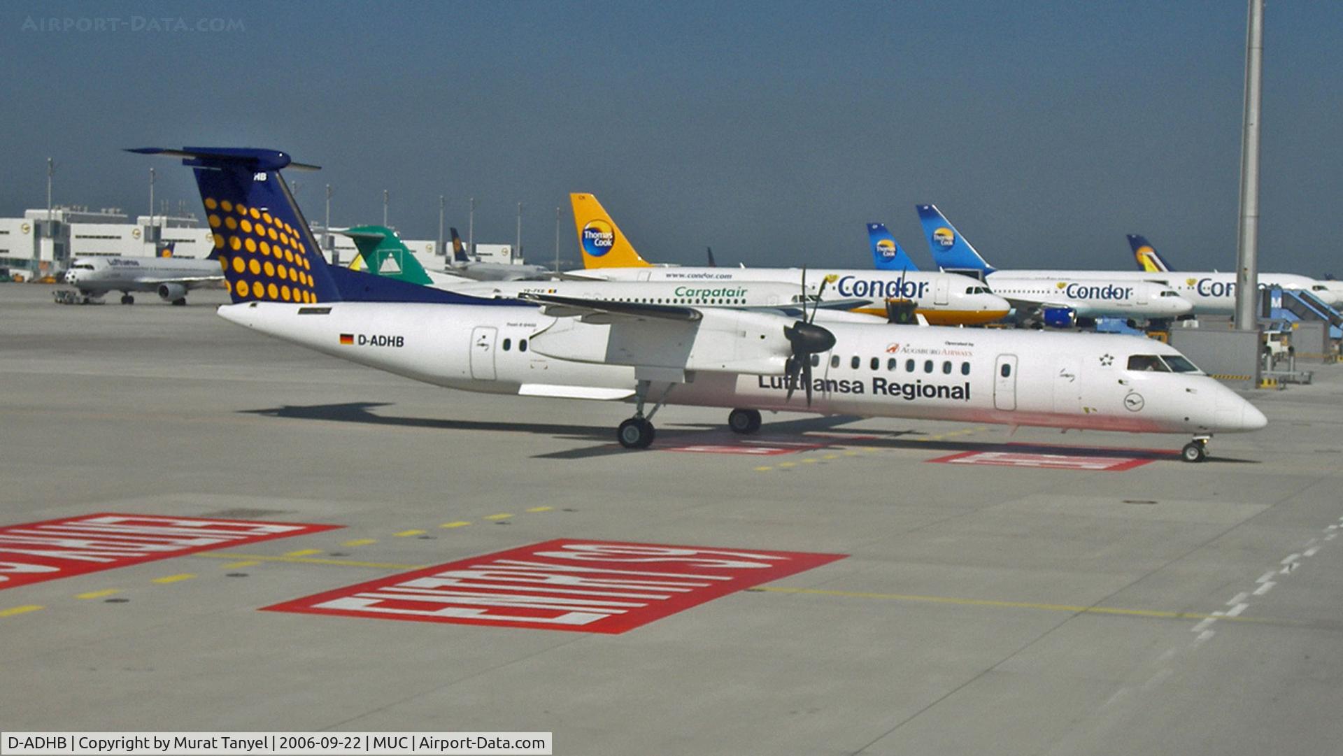 D-ADHB, 2001 De Havilland Canada DHC-8-402Q Dash 8 C/N 4029, Taxiing at Munich Airport