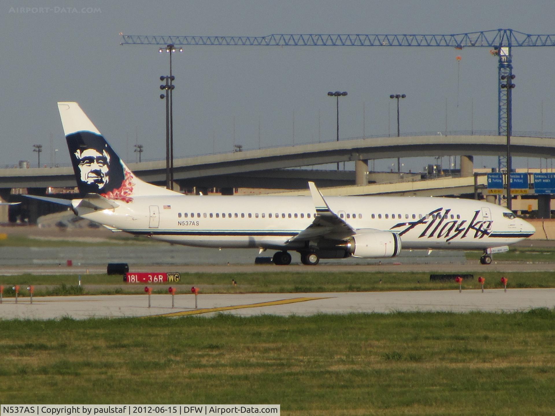 N537AS, 2012 Boeing 737-890 C/N 35204, Takeoff from DFW Runway 18 Left