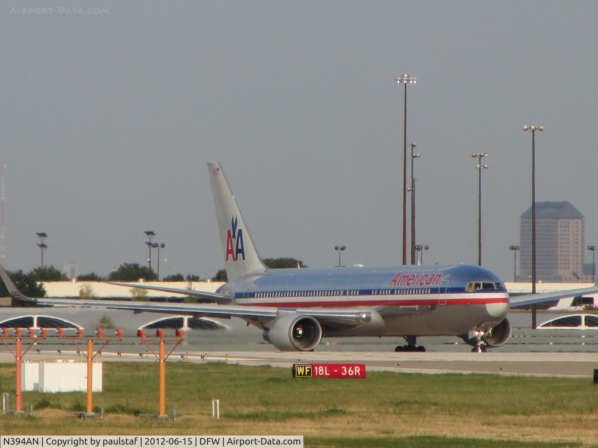 N394AN, 1998 Boeing 767-323/ER C/N 29431, Waiting to takeoff from runway 18L at DFW Airport