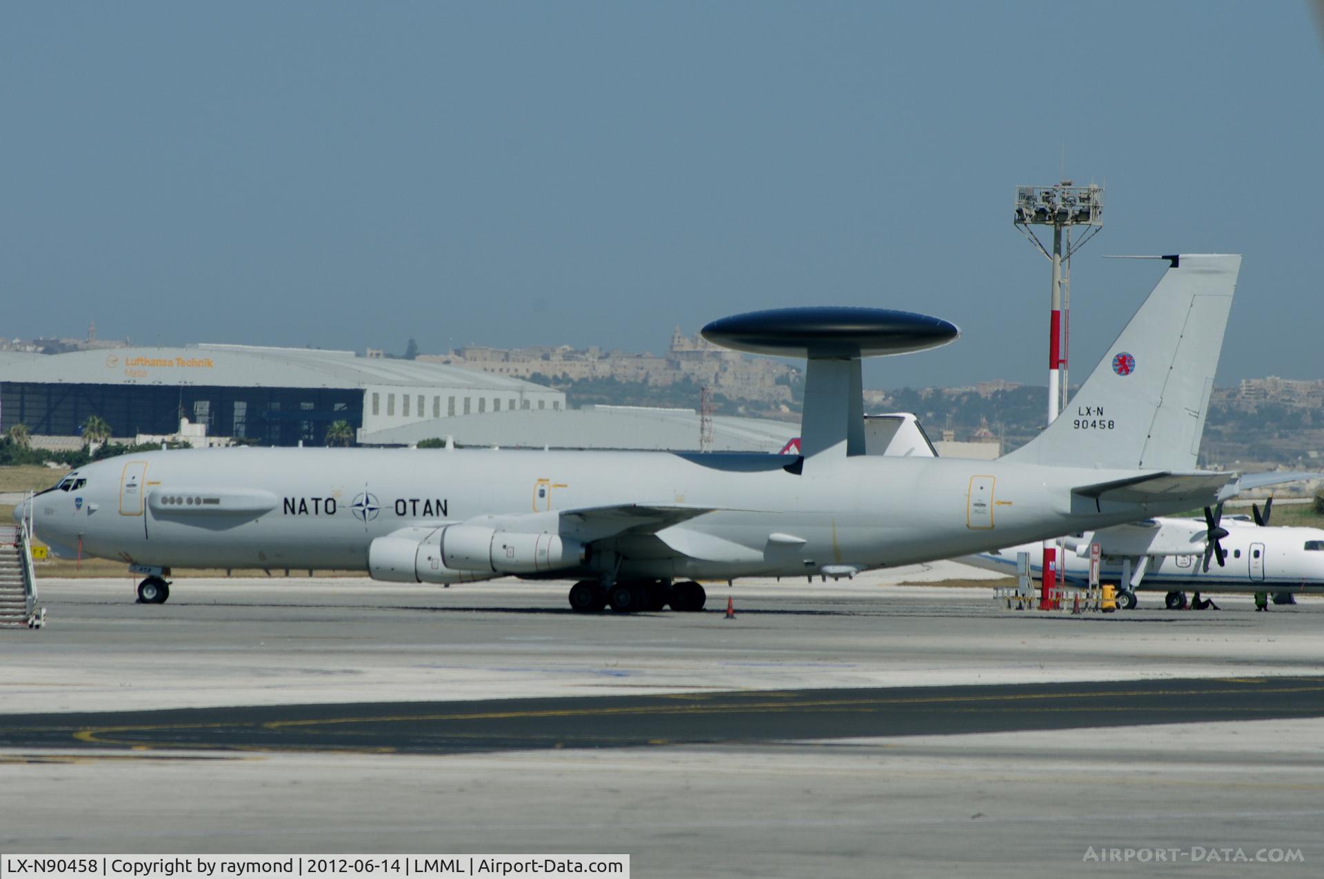 LX-N90458, Boeing E-3A Sentry C/N 22853, E-3A Sentry LX-N90458 came with a Nato delegation in Malta to discuss Military operations ATC. Unfortunately the aircraft went US and another E-3A Sentry LX-N90456 assisted. Great time!!! Very rare indeed among us.