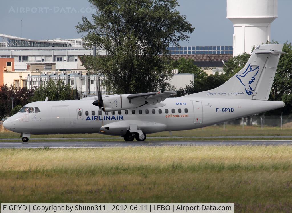 F-GPYD, 1996 ATR 42-500 C/N 490, Ready for take off rwy 32R with new chararcter police...