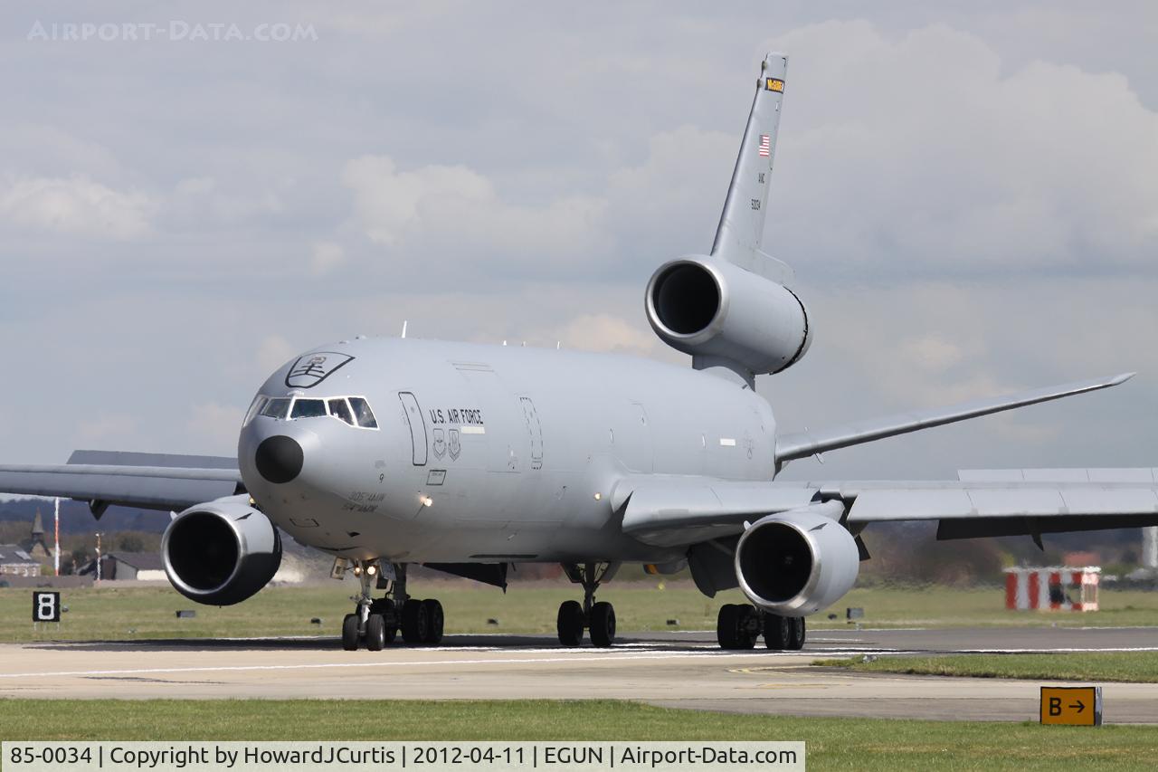85-0034, 1985 McDonnell Douglas KC-10A Extender C/N 48239, Coming to a halt after landing.