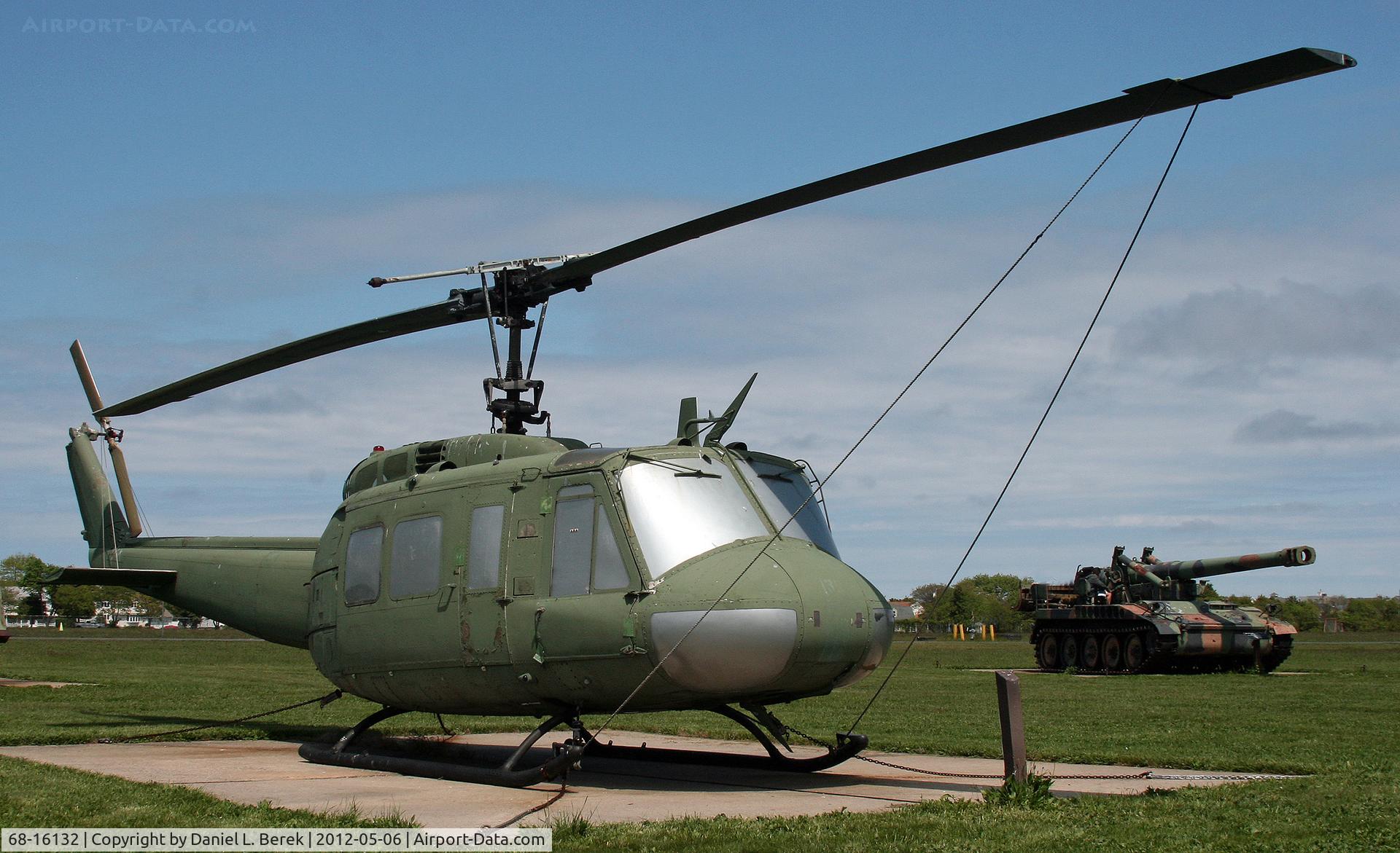68-16132, 1968 Bell UH-1H Iroquois C/N 10791, This helicopter, along with aircraft, military vehicles, and a Civil War submarine, are on display at the National Guard Militia Museum of New Jersey.