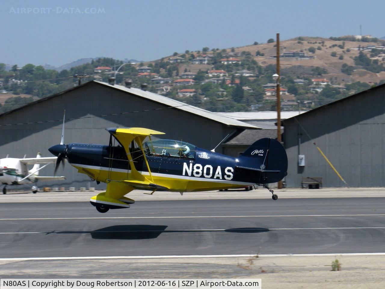 N80AS, 1992 Pitts S-2B Special C/N 5244, 1992 PITTS AEROBATICS S-2B advanced aerobatics trainer of CP Aviation, landing Rwy 22