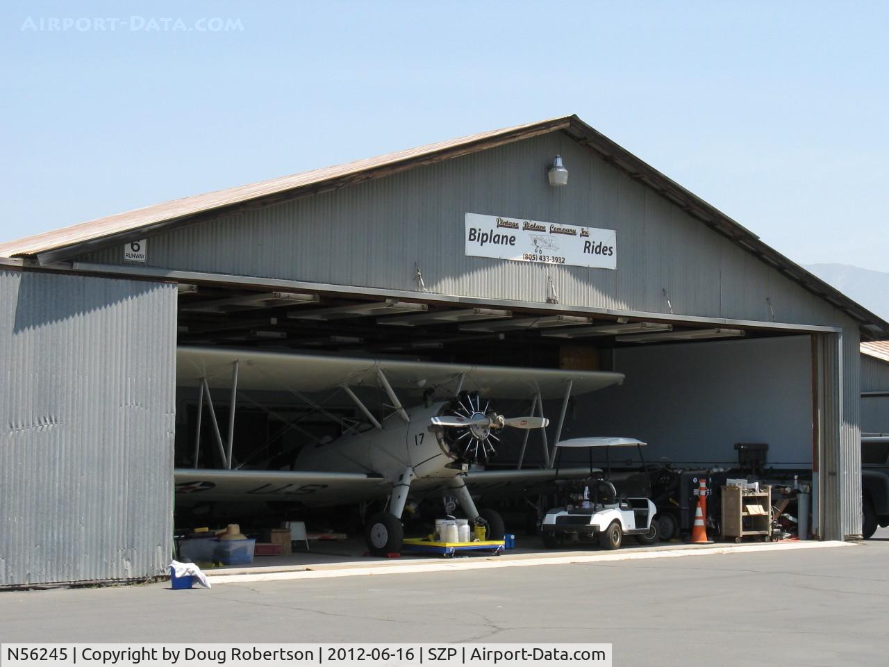 N56245, 1941 Boeing A75N1(PT17) C/N 75-4284, 1942 Boeing Stearman A75N1 (PT-17), Jacobs R755-B2M 275 Hp upgrade, in hangar