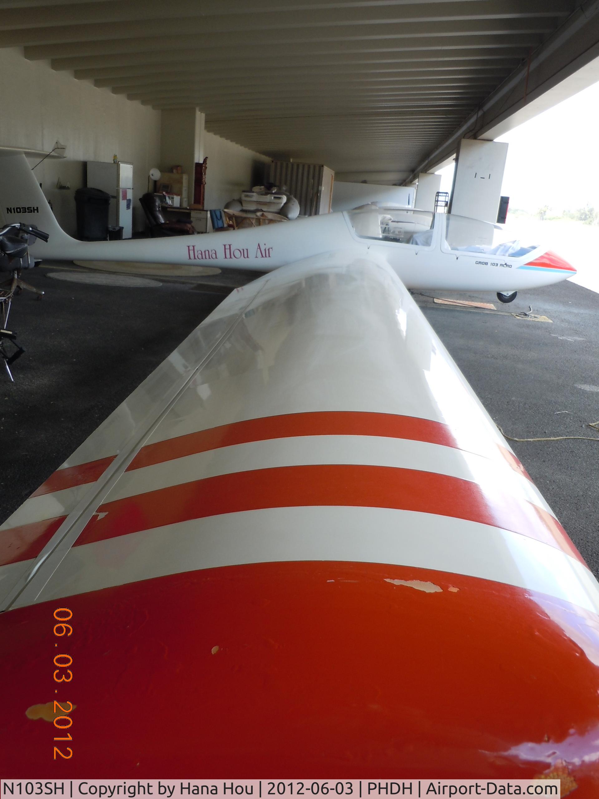 N103SH, 1986 Grob G-103A Twin II Acro C/N 34051-K-281, Waiting in the hangar for its next fun flight at Dillingham Airfield on Oagu's North Shore.