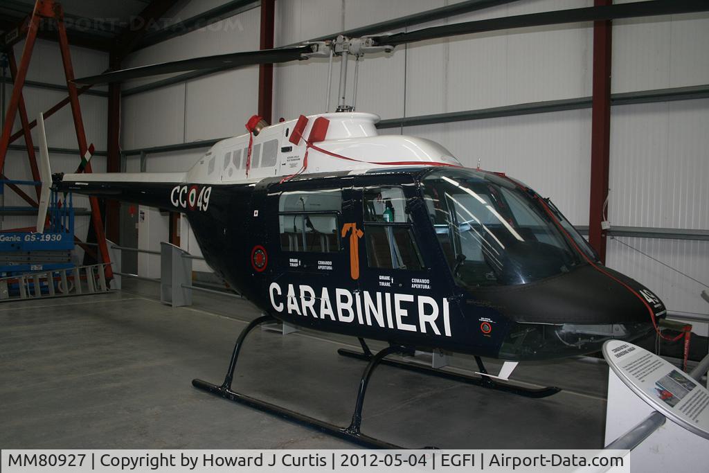 MM80927, Agusta AB-206C-1 Jet Ranger II C/N 9151, A new exhibit at the Helicopter Museum here at Weston-super-Mare.