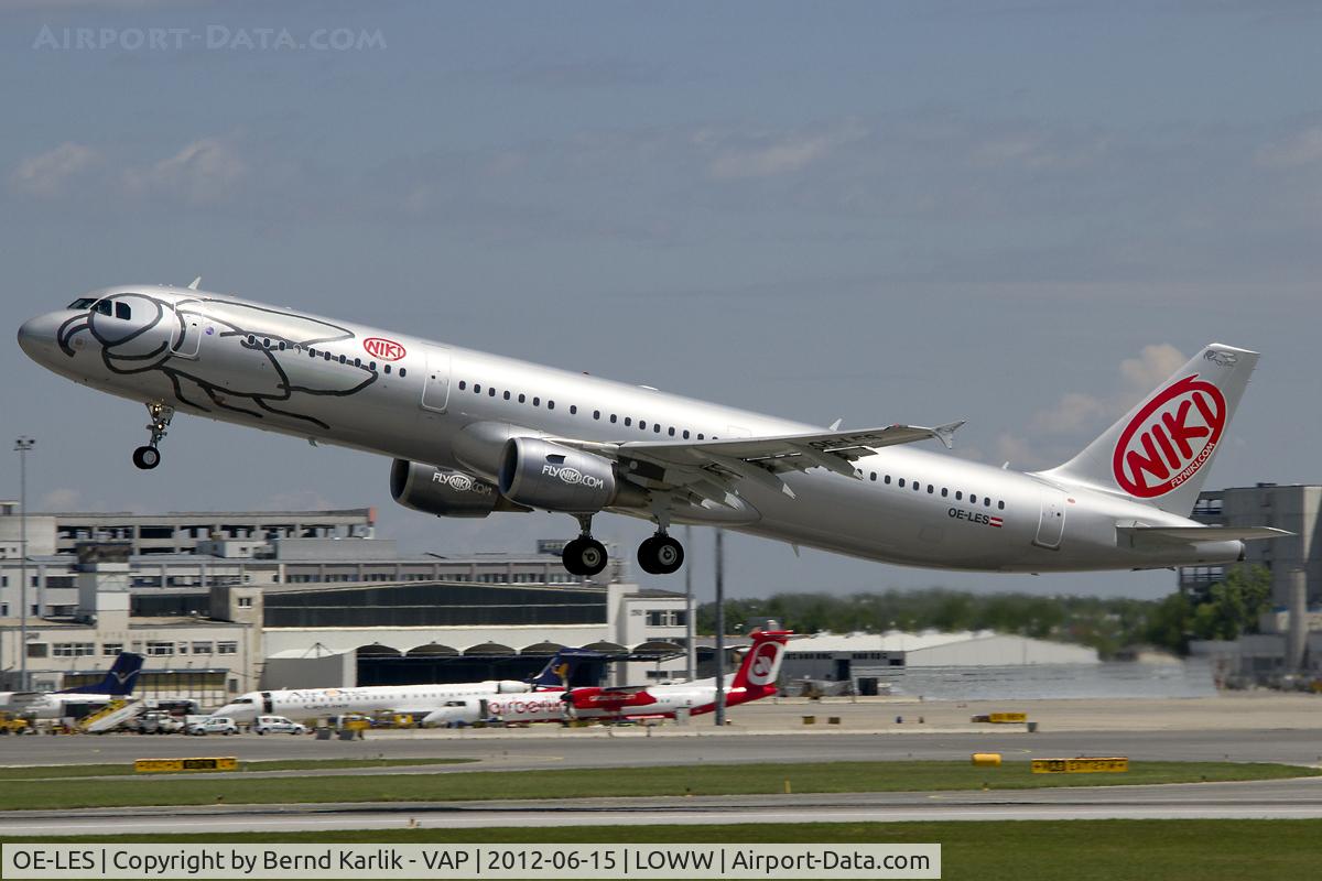 OE-LES, 2008 Airbus A321-211 C/N 3504, Climbing out of Rwy 29