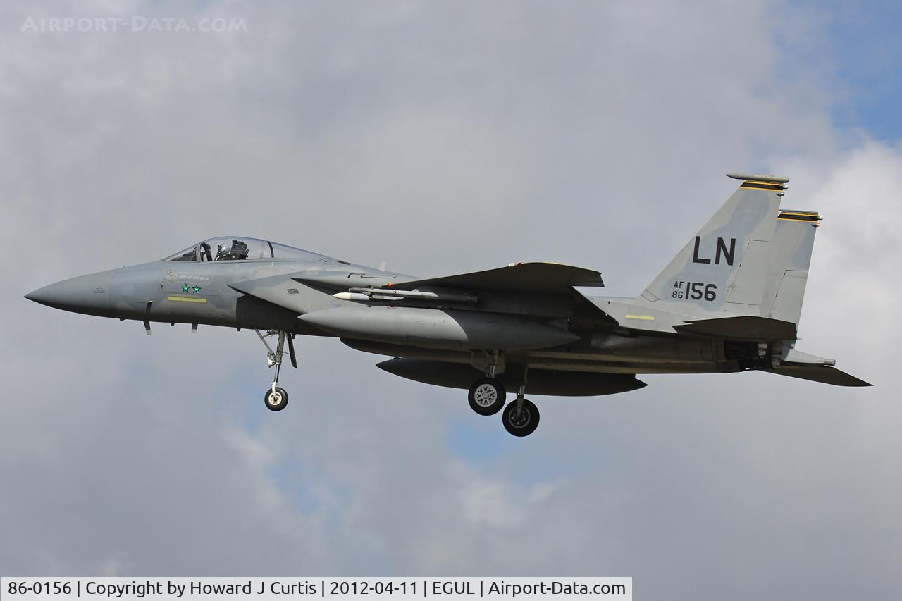 86-0156, 1986 McDonnell Douglas F-15C Eagle C/N 1003/C384, Operated by 493rd FS/48th FW, based here. The stars on the nose commemorate the shooting down of two Serbian MiG-29s on 26th March 1999.