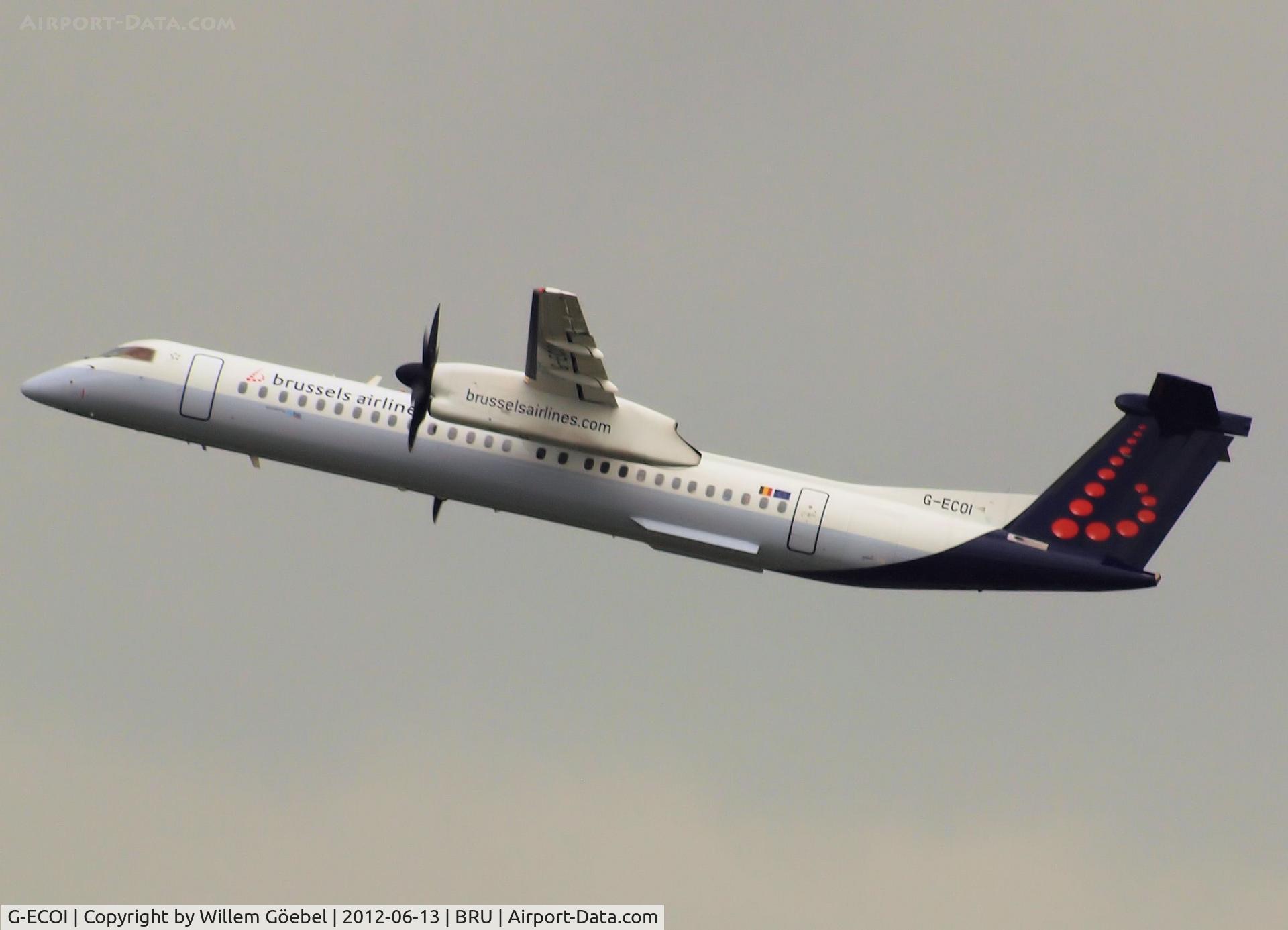 G-ECOI, 2008 De Havilland Canada DHC-8-402Q Dash 8 C/N 4224, Take off from Brussel Airport. Fly now for Brussels Airline