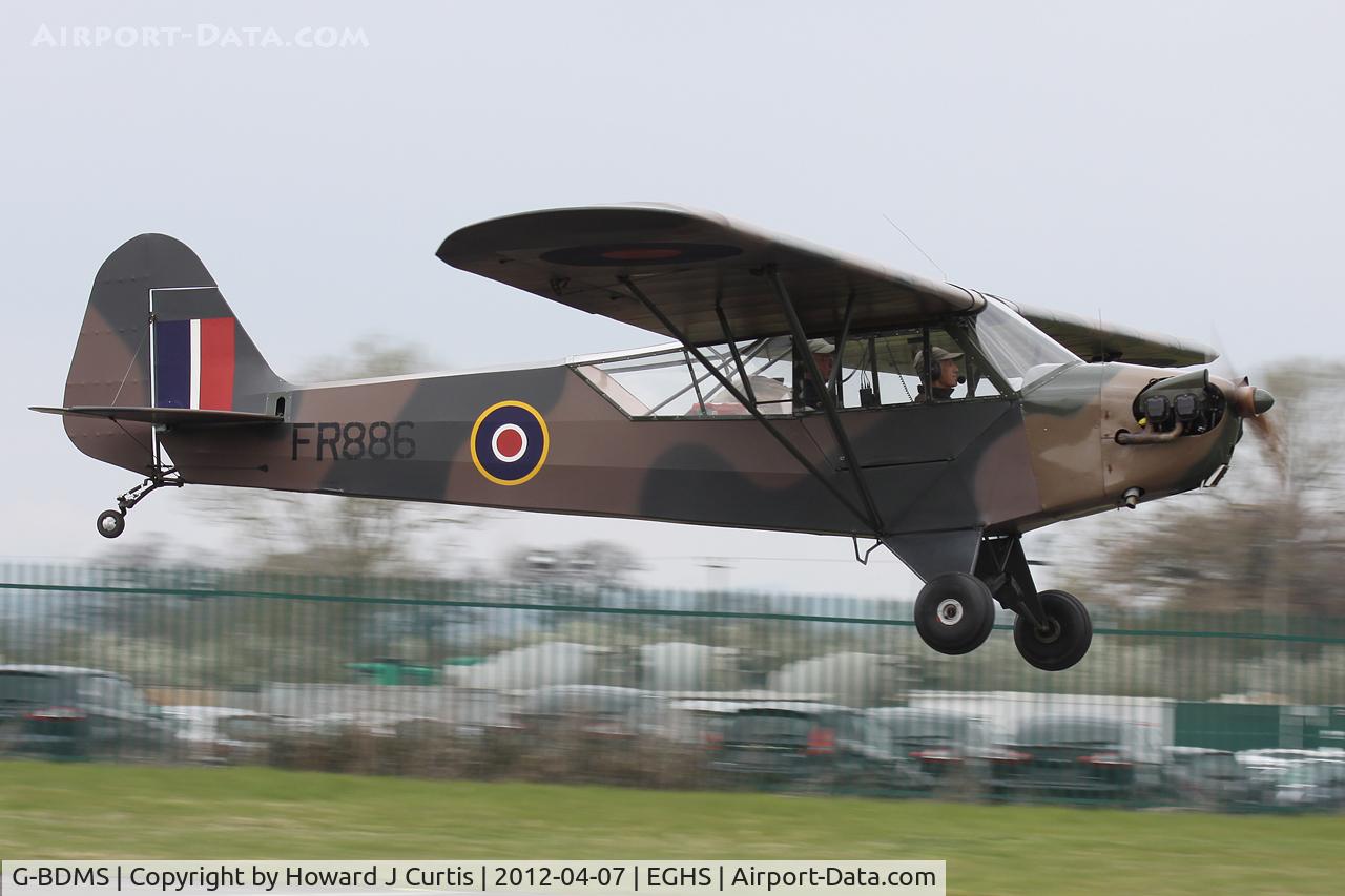 G-BDMS, 1944 Piper J3C-65 Cub Cub C/N 13049, Privately owned. At the LAA fly-in here. Painted in false marks as 'FR886'.