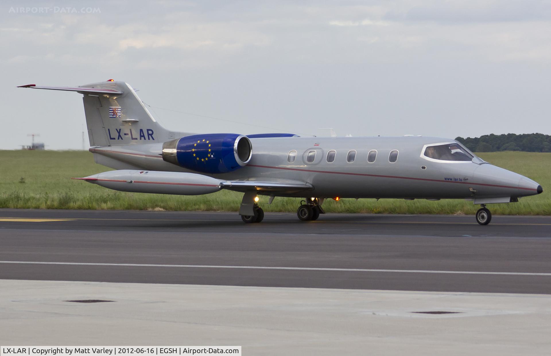 LX-LAR, 1989 Learjet 35A C/N 35A-653, Arriving at SaxonAir in the last light of the day.