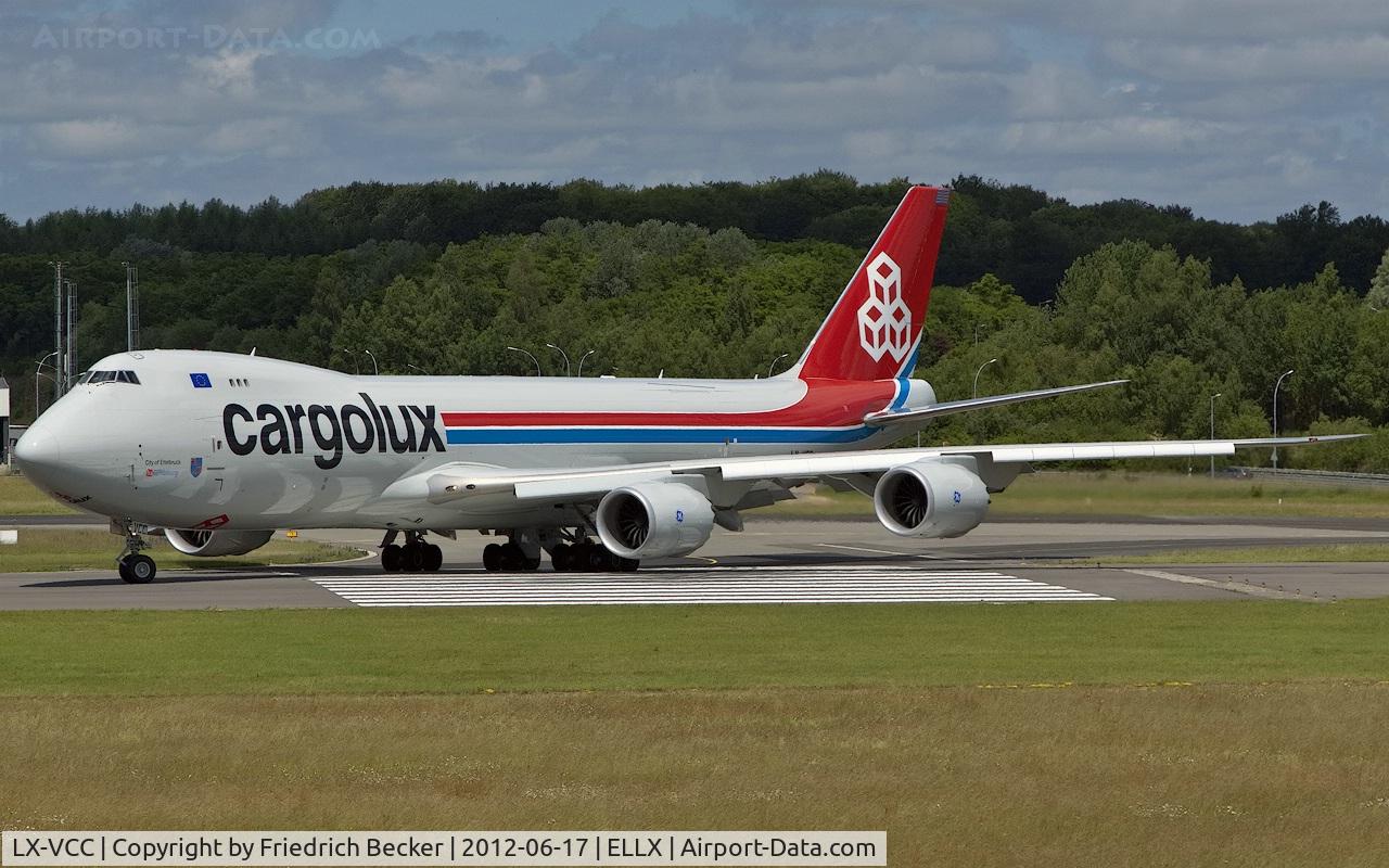 LX-VCC, 2010 Boeing 747-8R7F C/N 35807, line up for departure