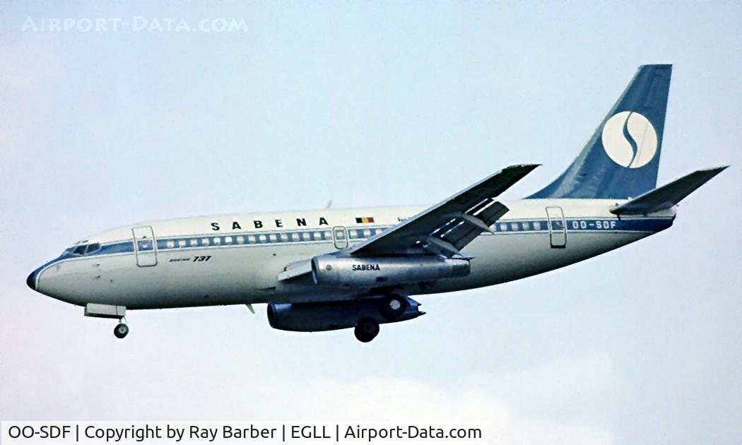 OO-SDF, 1974 Boeing 737-229 C/N 20912, Boeing 737-229 [20912] (Sabena) Heathrow~G 01/07/1978. Taken from a slide.