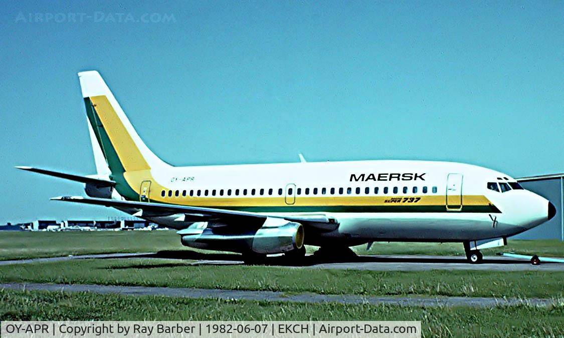 OY-APR, 1980 Boeing 737-2L9 C/N 22407, Boeing 737-2L9 [22407] (Maersk Air) Kastrup~OY 07/06/1982. Taken from a slide.