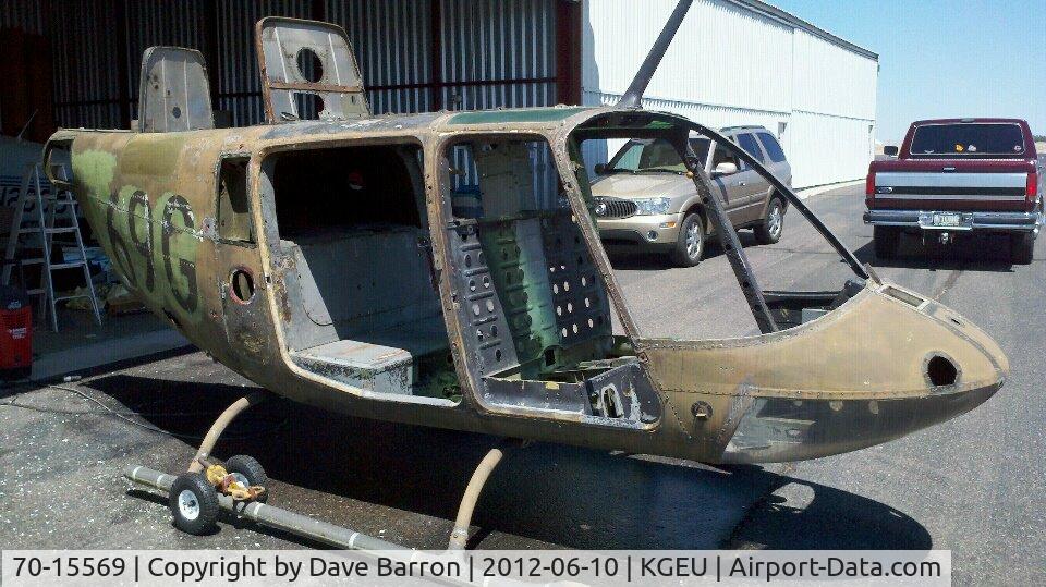 70-15569, 1970 Bell OH-58A Kiowa C/N 41120, The start of the restoration. Was assigned to Ft. Rucker as 69G. Was a parts ship with an unknown Southern California police agency.