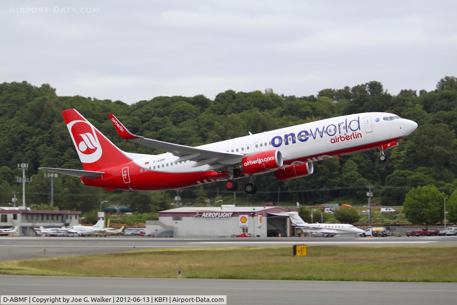 D-ABMF, 2012 Boeing 737-86J C/N 37767, Air Berlin 737-86J seen departing BFI on its delivery flight.