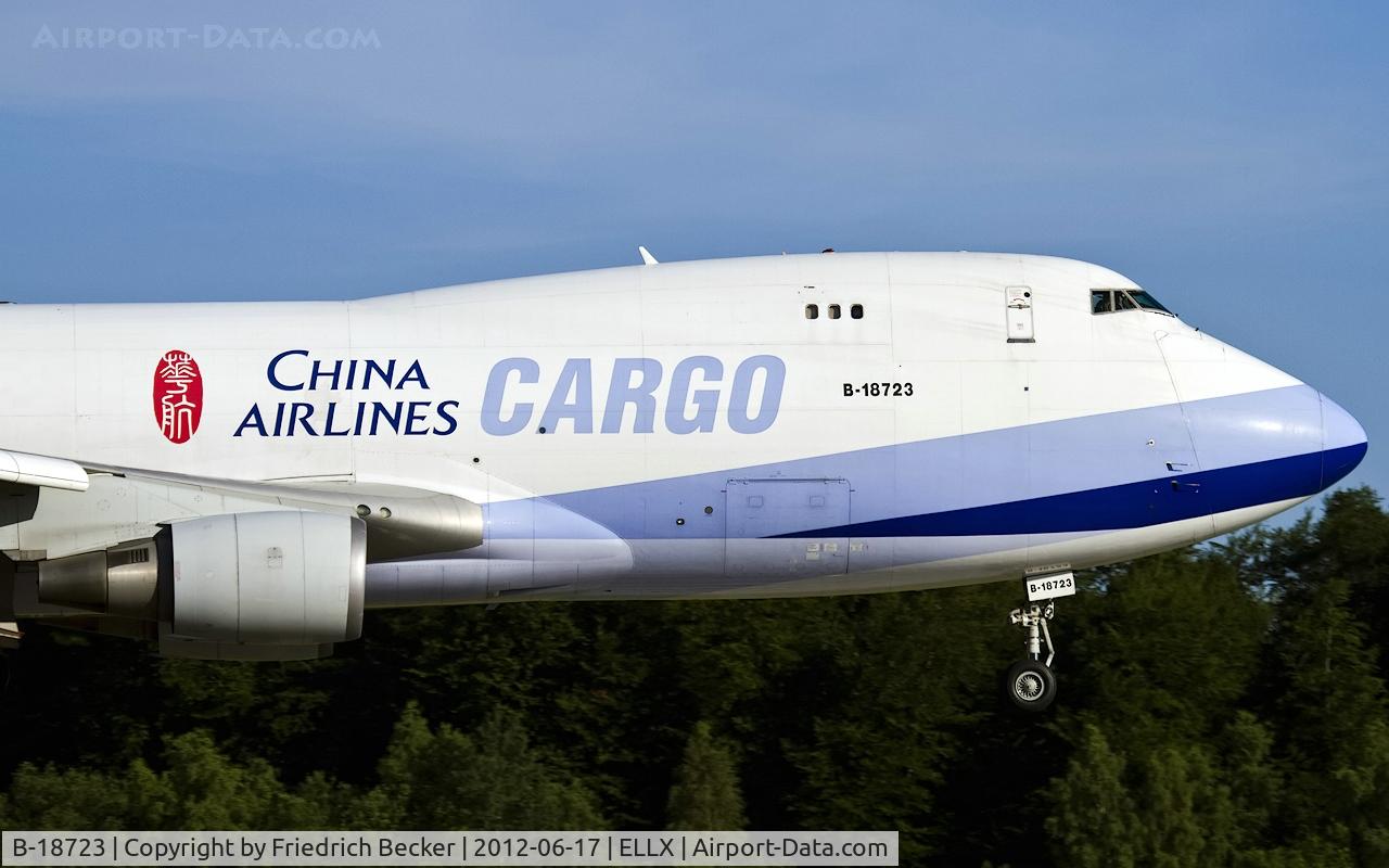 B-18723, 2006 Boeing 747-409F C/N 34266, moments prior touchdown