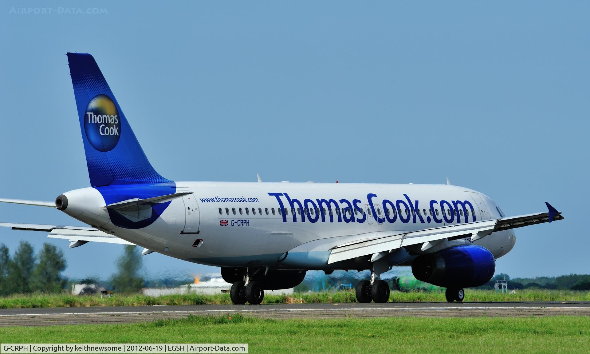 G-CRPH, 1993 Airbus A320-231 C/N 424, Recently landed, taxying to terminal.