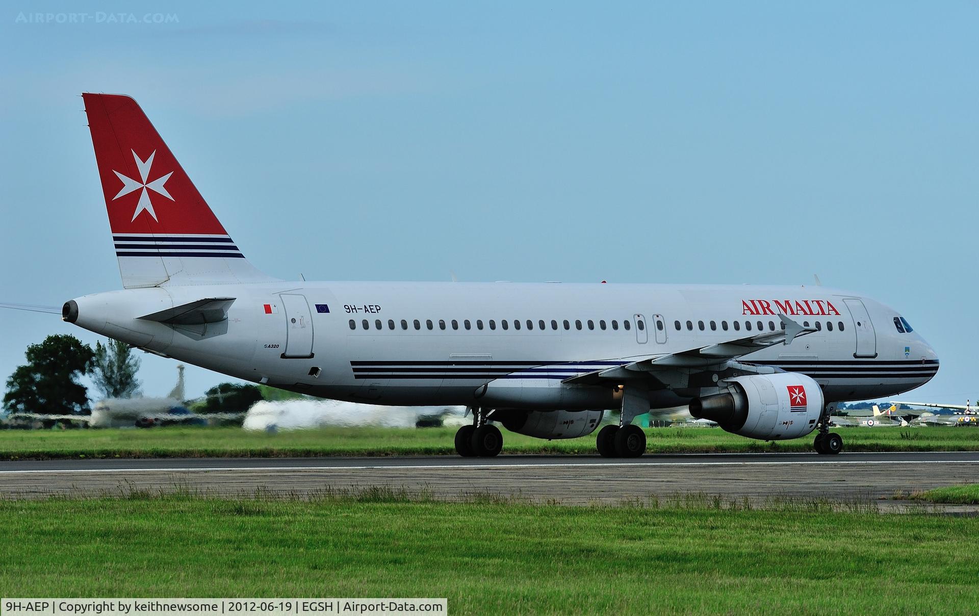 9H-AEP, 2007 Airbus A320-214 C/N 3056, Recently arrived, taxying to terminal.