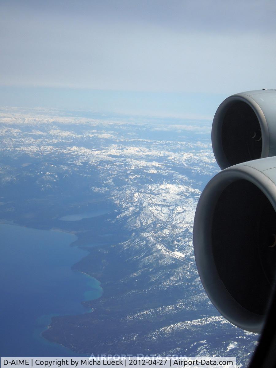 D-AIME, 2010 Airbus A380-841 C/N 061, Overhead Lake Tahoe