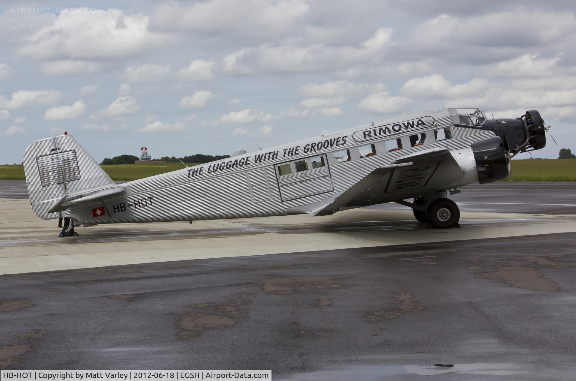 HB-HOT, 1939 Junkers Ju-52/3m g4e C/N 6595, Sat on stand at SaxonAir shortly after arriving.