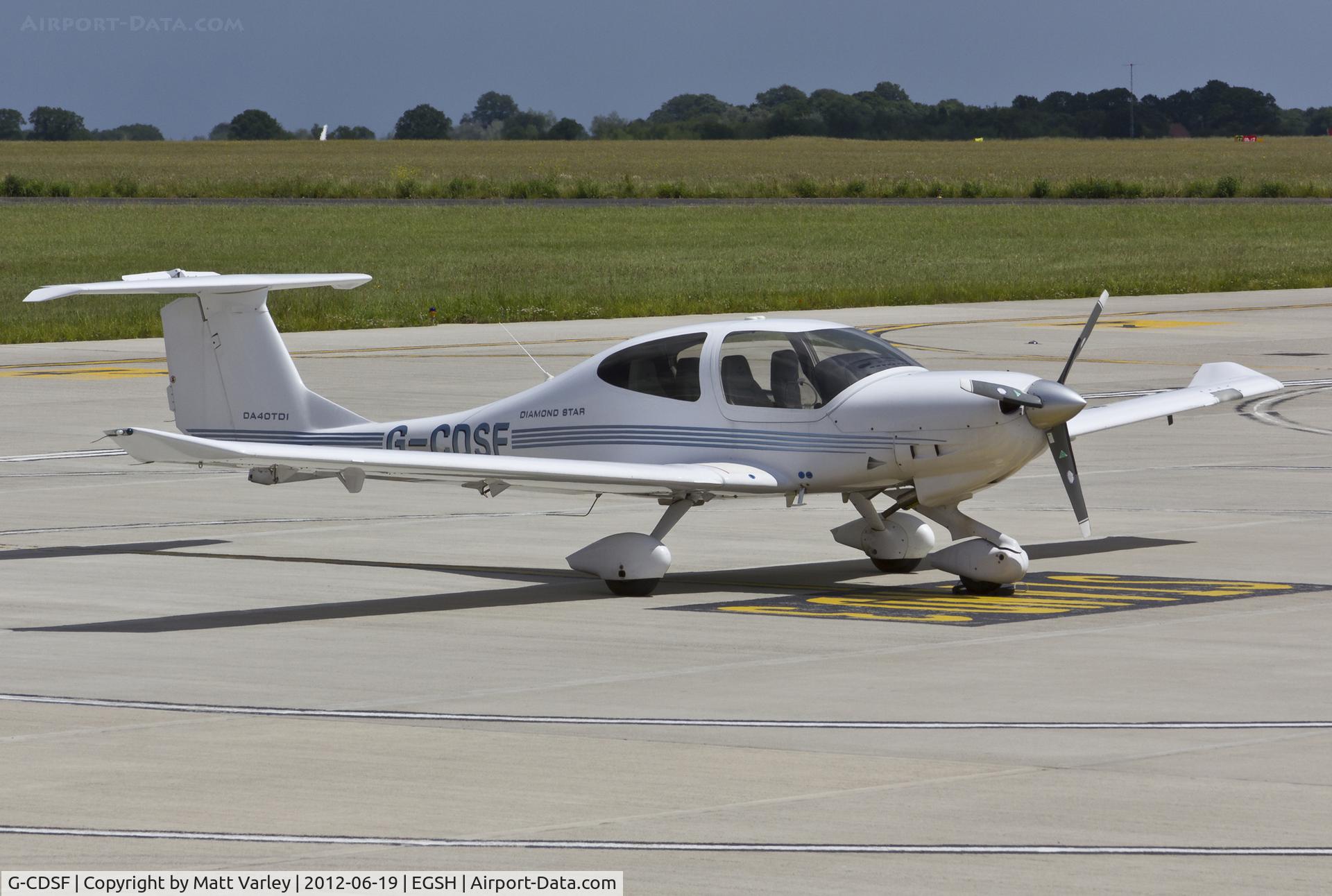 G-CDSF, 2005 Diamond DA-40D Diamond Star C/N D4.190, Sat on stand at SaxonAir.
